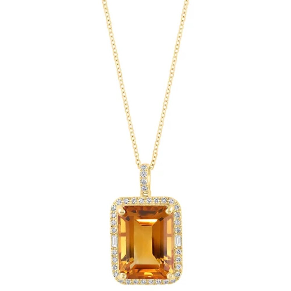 EFFY Citrine & Diamond Emerald-Cut Halo Pendant